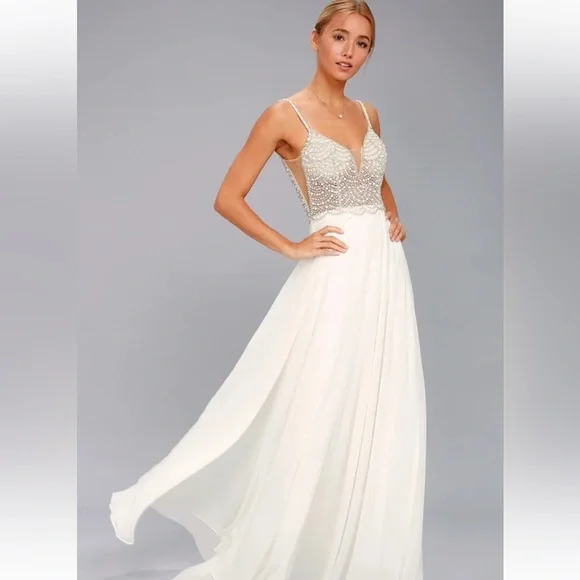 Lulus True Love White Beaded Rhinestone Maxi Dress - Picture 6 of 6